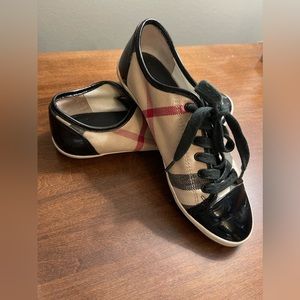 Burberry women’s plaid and patent leather sneakers